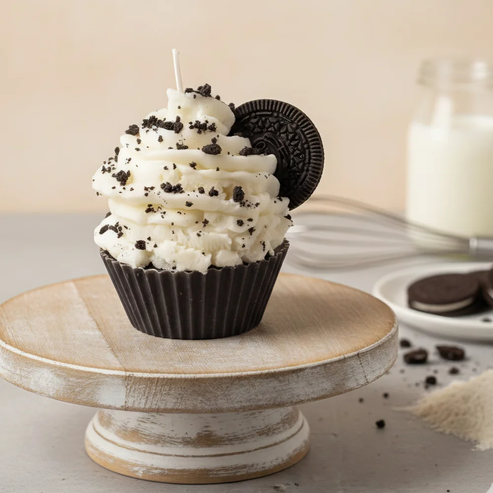 Elegant Black and White Cupcake Candle
